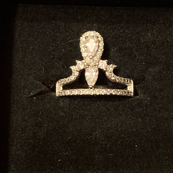 Sterling Silver and Crystal Crown Ring, Sz 5 - Picture 1 of 4